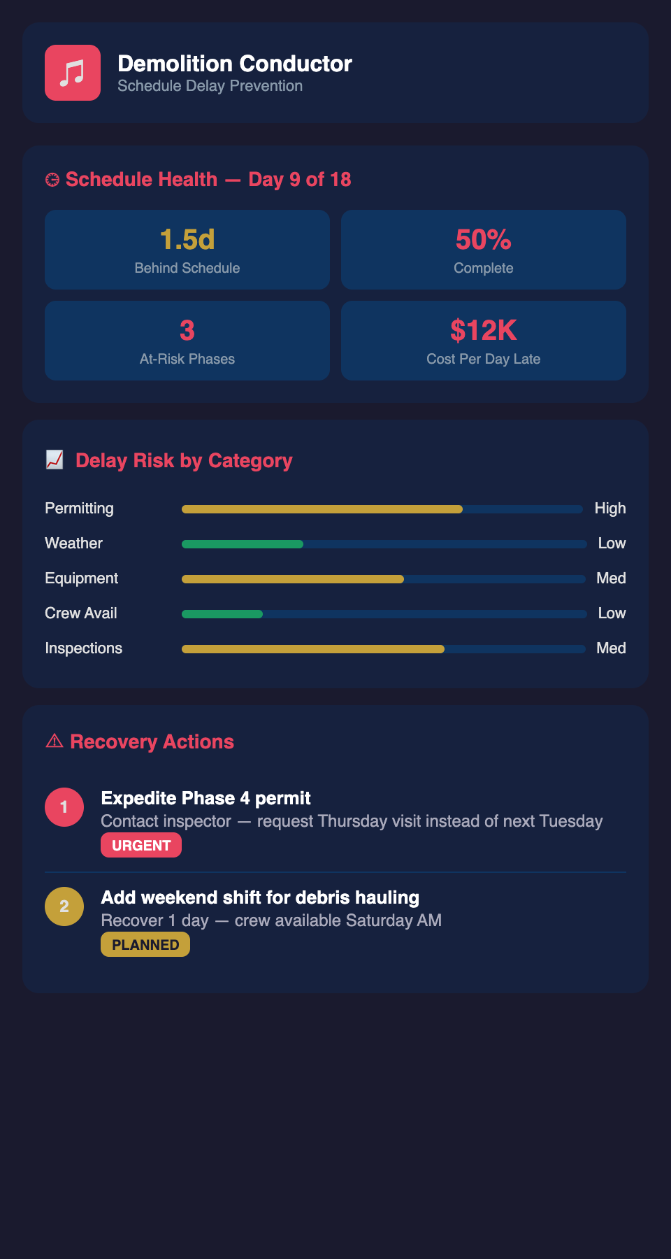 Demolition Conductor mockup showing the platform interface