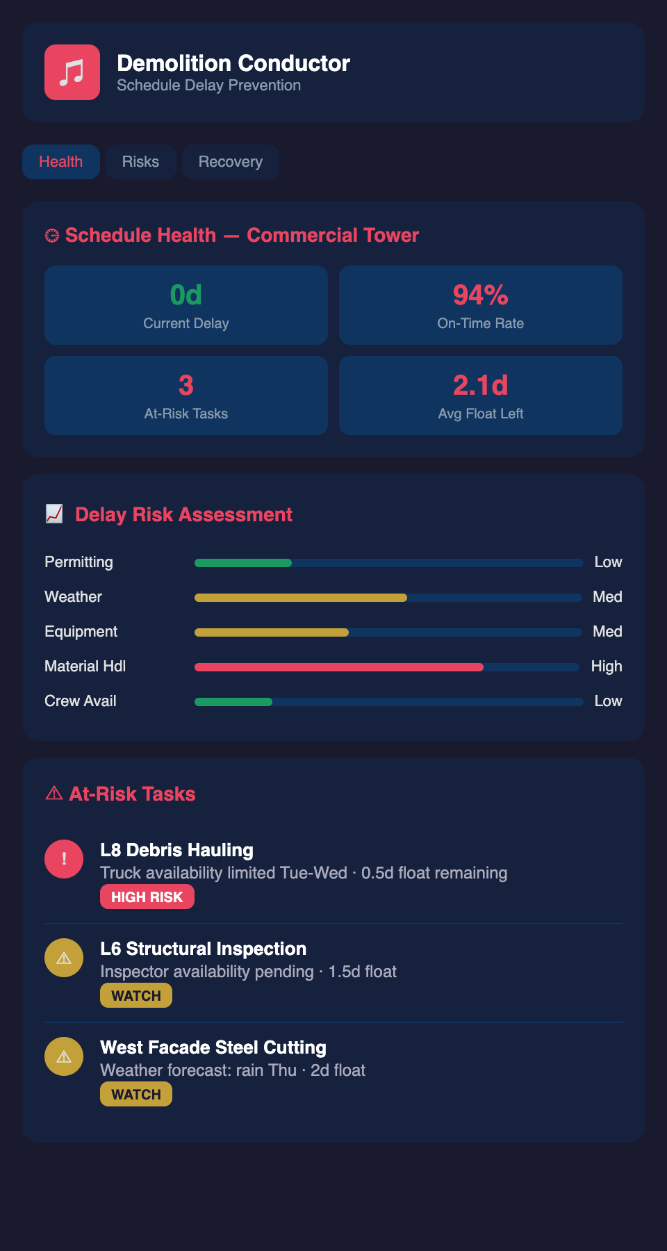 Demolition Conductor mockup showing the platform interface