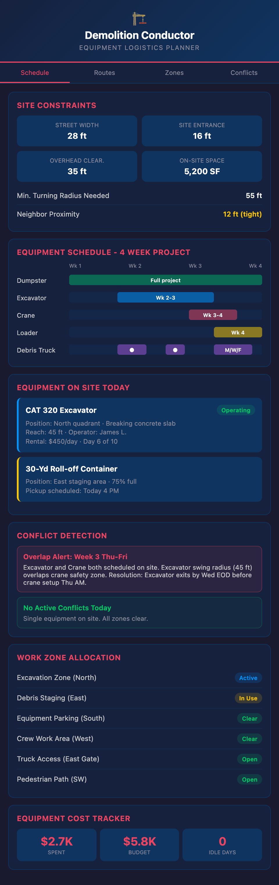 Demolition Conductor mockup showing the platform interface